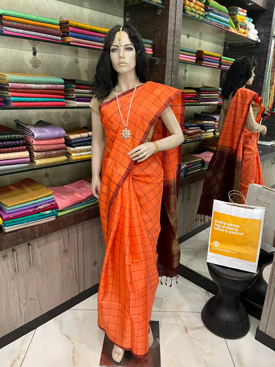OT25A104 Rust Orange Pure Handloom Soft Silk Saree