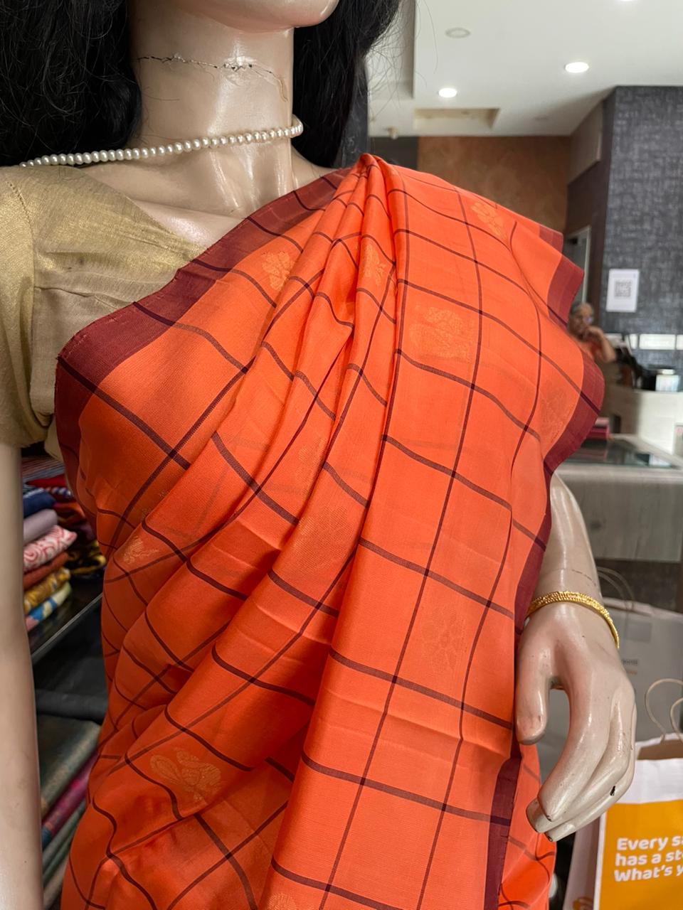 OT25A104 Rust Orange Pure Handloom Soft Silk Saree