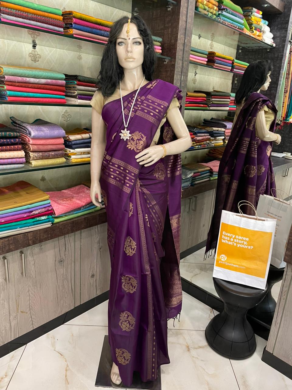 OT25A105 Purple Pure Handloom Soft Silk Saree