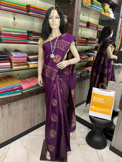 OT25A105 Purple Pure Handloom Soft Silk Saree