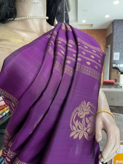 OT25A105 Purple Pure Handloom Soft Silk Saree