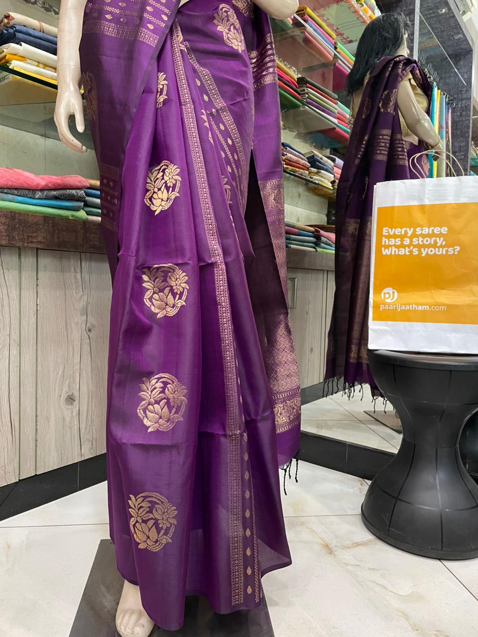 OT25A105 Purple Pure Handloom Soft Silk Saree