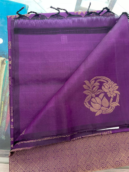 OT25A105 Purple Pure Handloom Soft Silk Saree