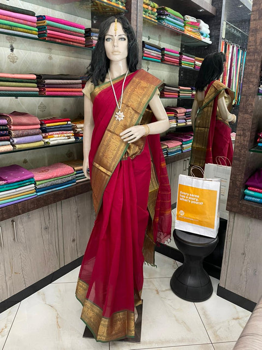 OT25A199 Dark Red Pure Handloom Kanchi Cotton Saree