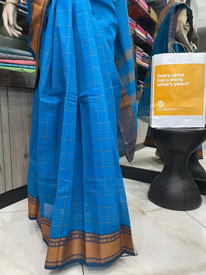 OT25A204 Blue Pure Handloom Chettinad Cotton Saree