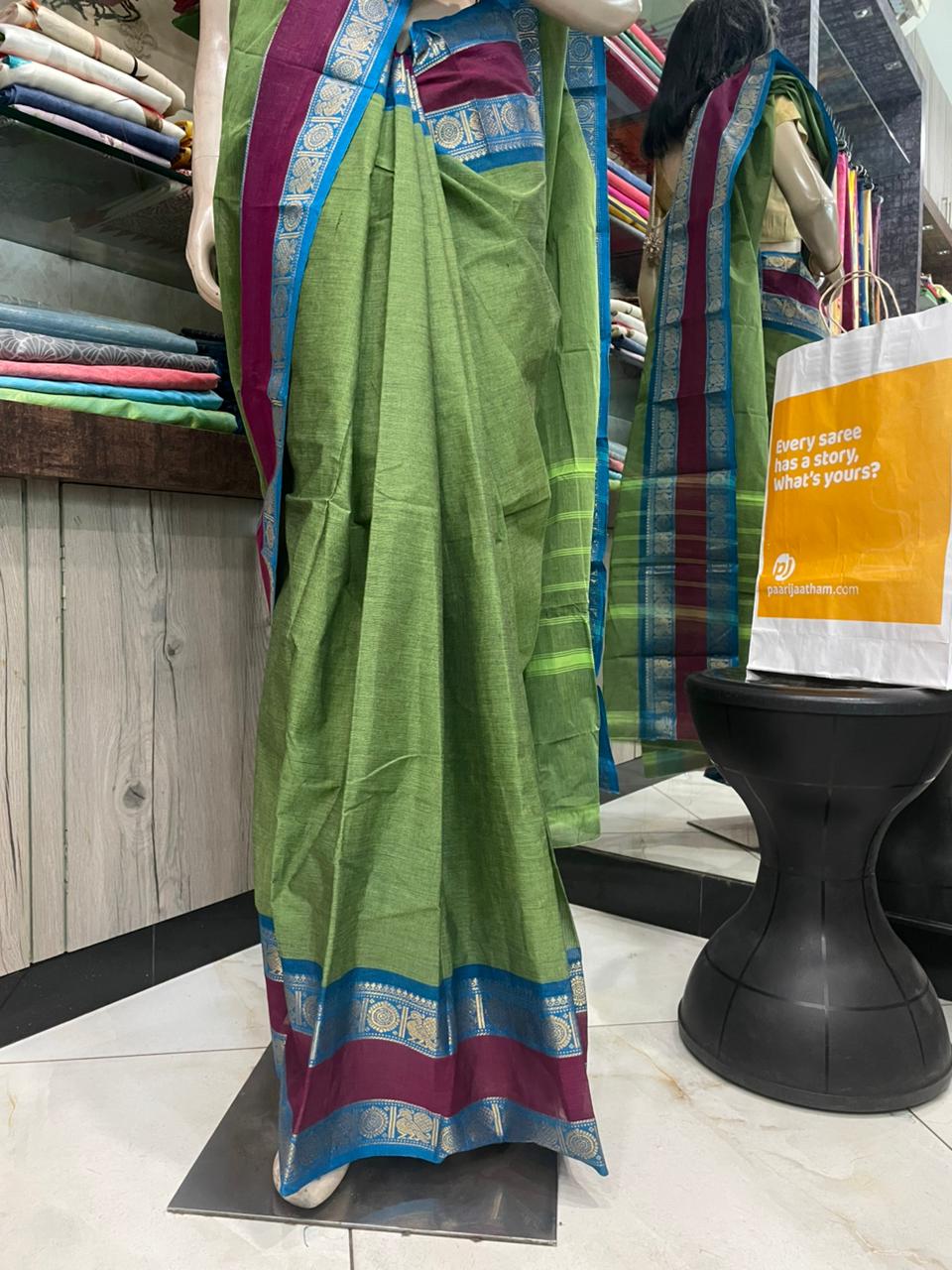 OT25A207 Olive Green Pure Handloom Chettinad Cotton Saree