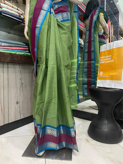 OT25A207 Olive Green Pure Handloom Chettinad Cotton Saree