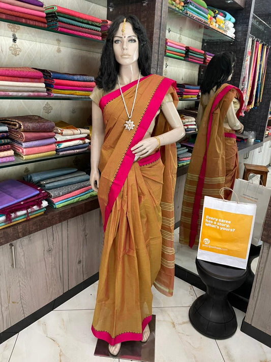 OT25A208 Mustard Yellow Pure Handloom Chettinad Cotton Saree