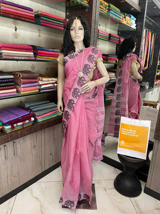 OT25A210 Pink Pure Handloom Chettinad Cotton Saree