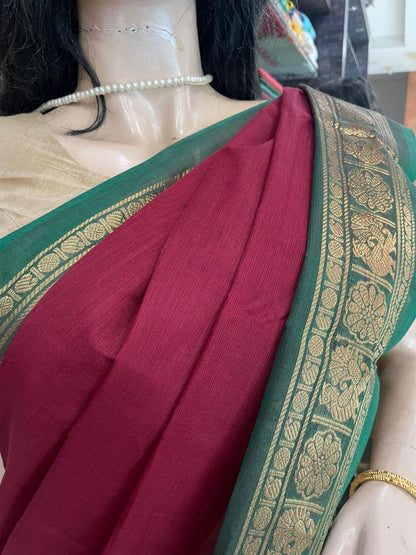 OT25A212 Maroon Pure Handloom Chettinad Cotton Saree