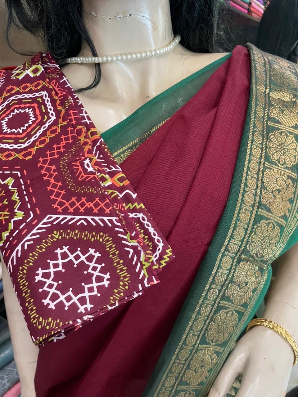 OT25A212 Maroon Pure Handloom Chettinad Cotton Saree