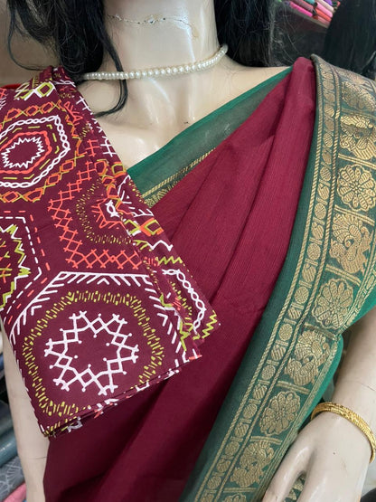 OT25A212 Maroon Pure Handloom Chettinad Cotton Saree
