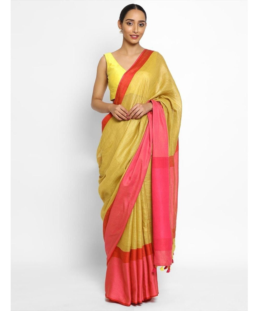 Green Rose Pure Handloom Linen Saree