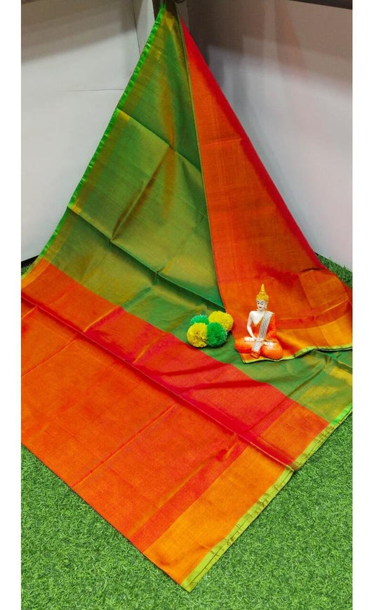 PJJL24A047 Green Orange Pure Handloom Uppada Silk Saree