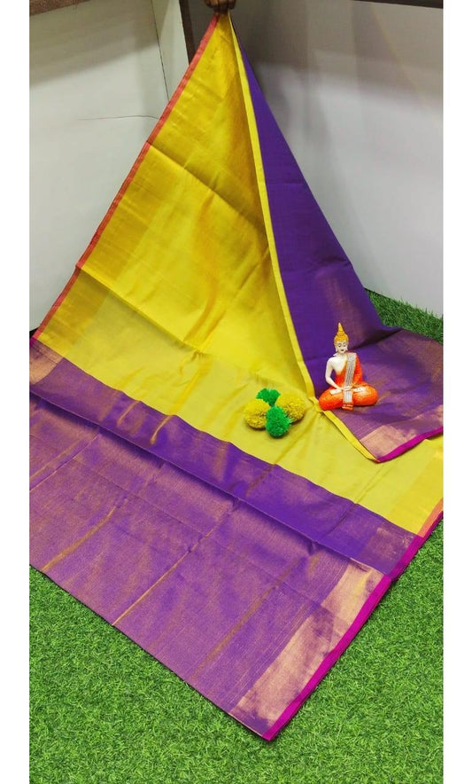 PJJL24A084 Yellow Purple Pure Handloom Uppada Silk Saree