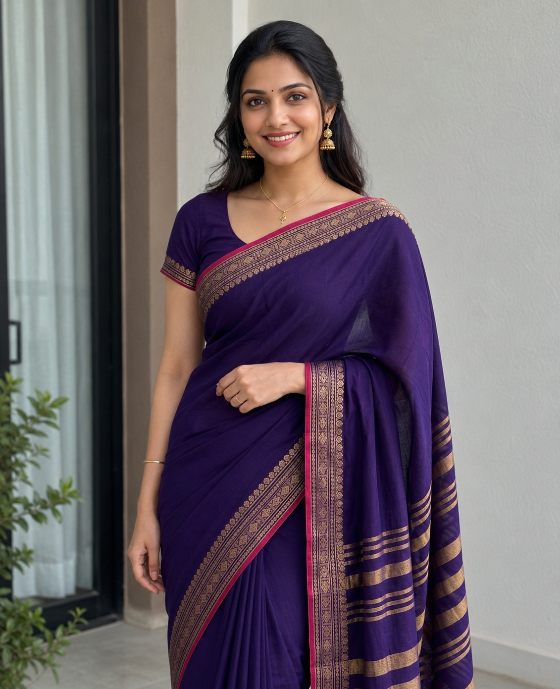 PJJL26A004 Navy Blue Pure Handloom Narayanpet Cotton Saree