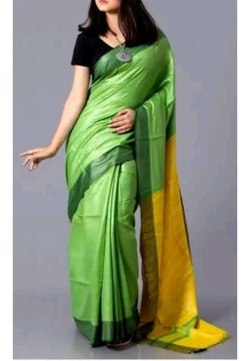 Green Yellow Handloom Pure Mulberry Tussar Silk Saree