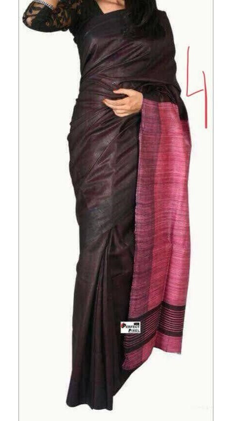 Brown Rose Handloom Pure Mulberry Tussar Silk Saree