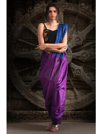 Purple Blue Handloom Pure Mulberry Tussar Silk Saree