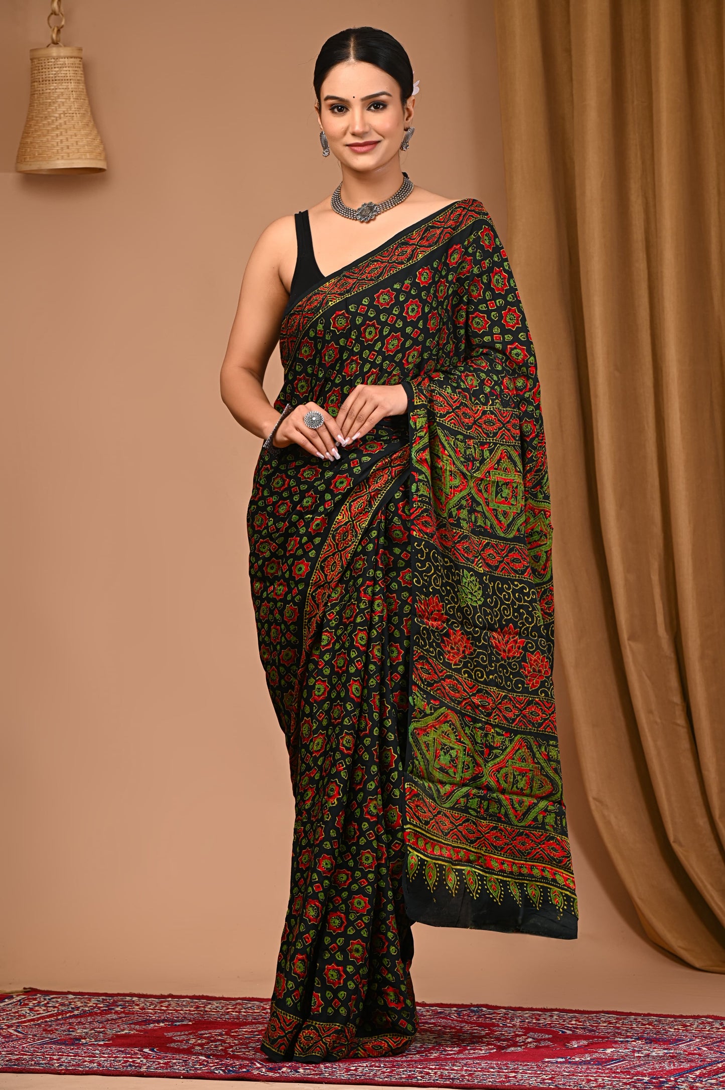 PJNV25A008 Black Pure Block Print Modal Silk Saree