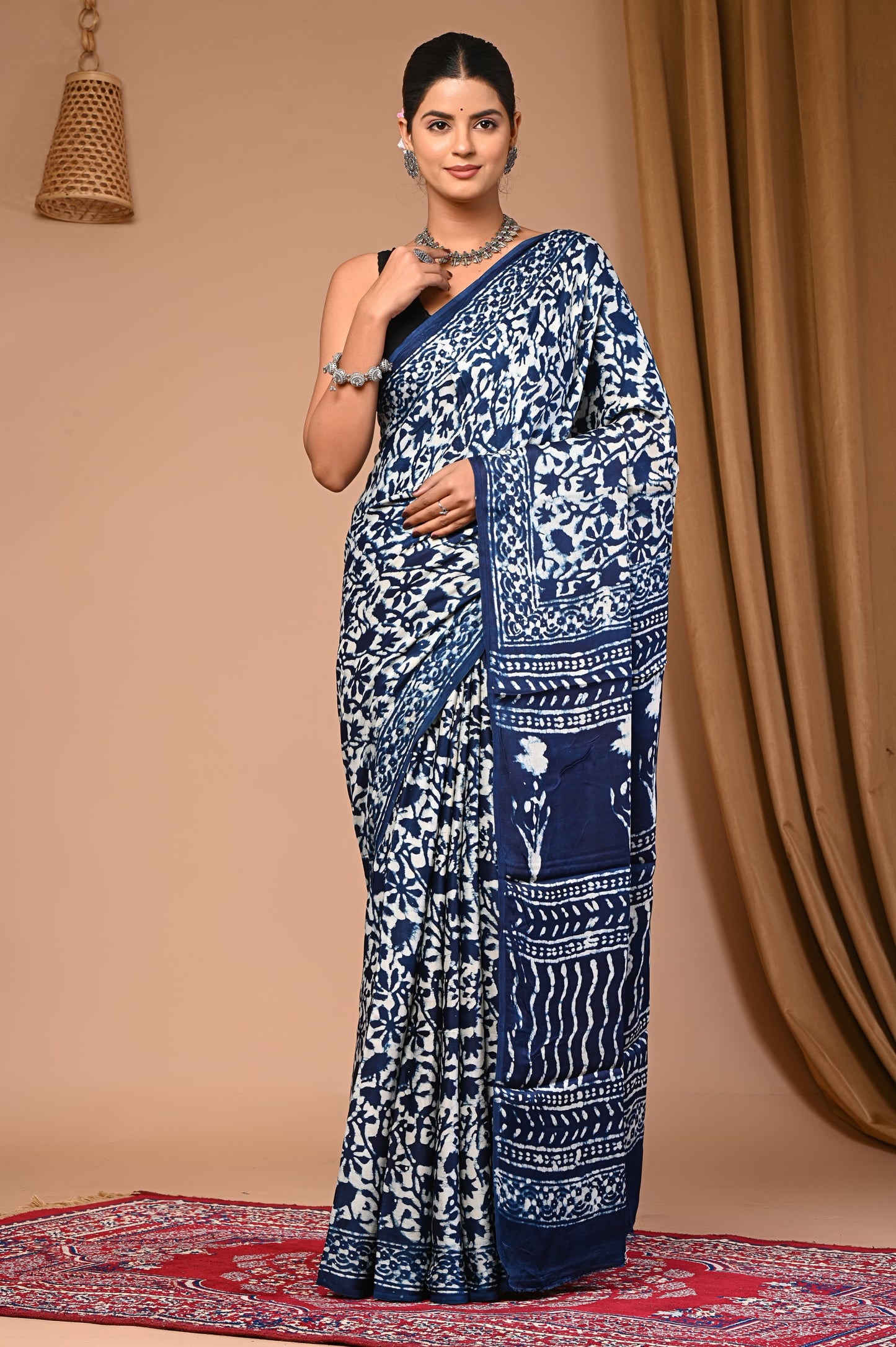 PJNV25A041 Beige Pure Block Print Modal Silk Saree