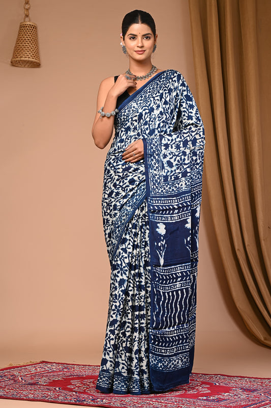 PJNV25A042 Beige Pure Block Print Modal Silk Saree