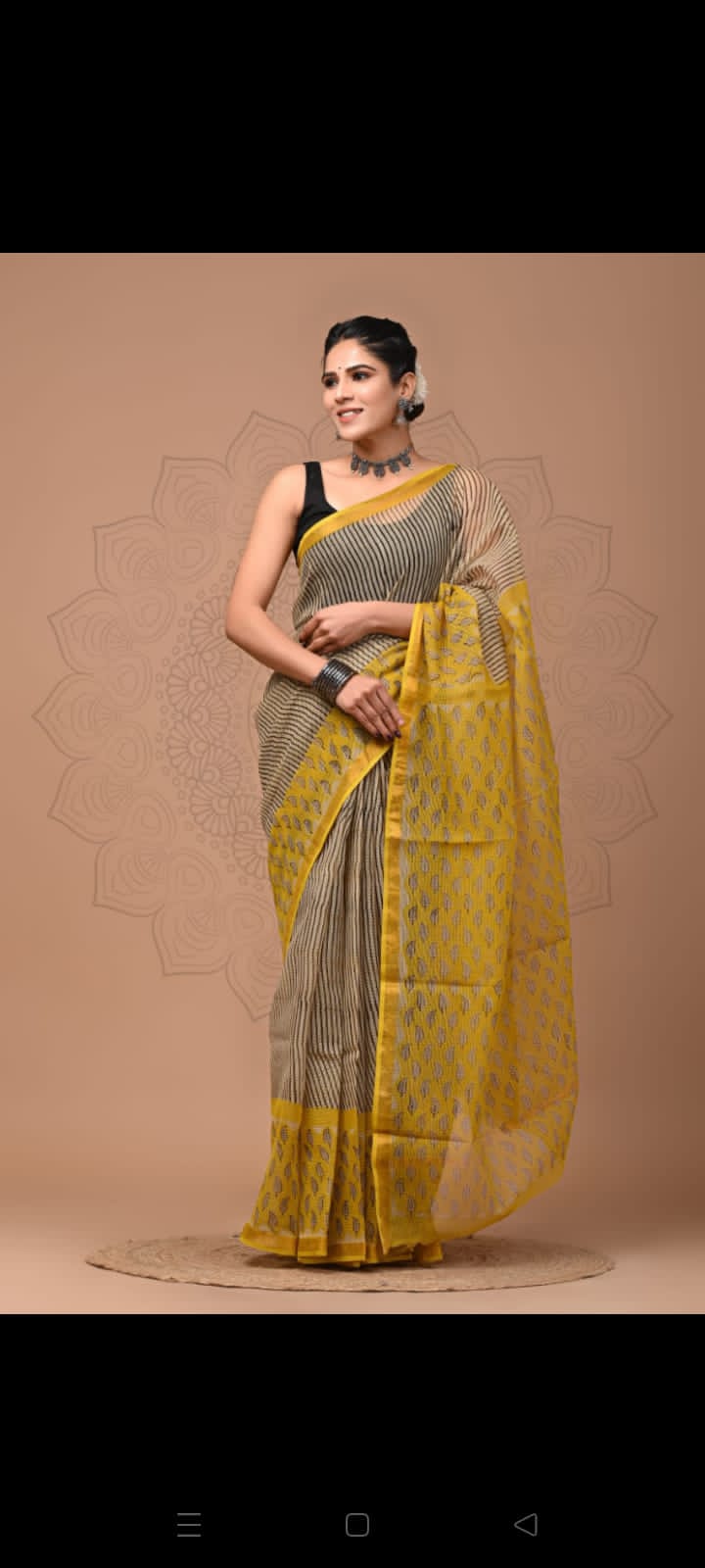 PJNV25A133 Beige Pure Block Print Kota Doria Saree