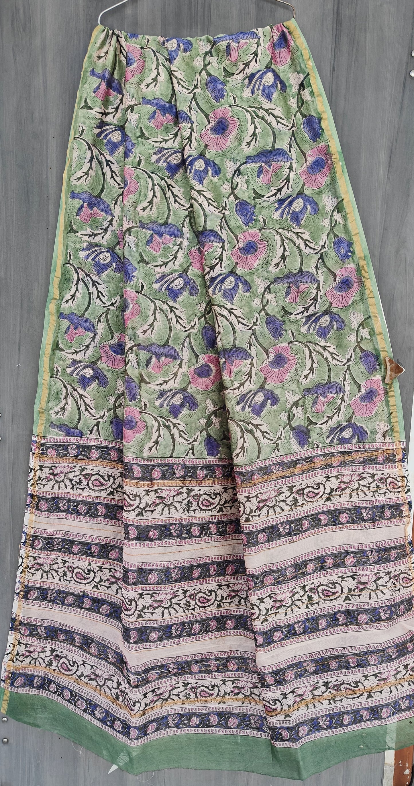 PJNV25A304 Olive Green Pure Hand Block Printed Chanderi Silk Saree
