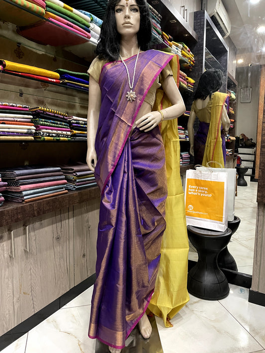 SP24A049 Purple Yellow Pure Handloom Uppada Silk Saree