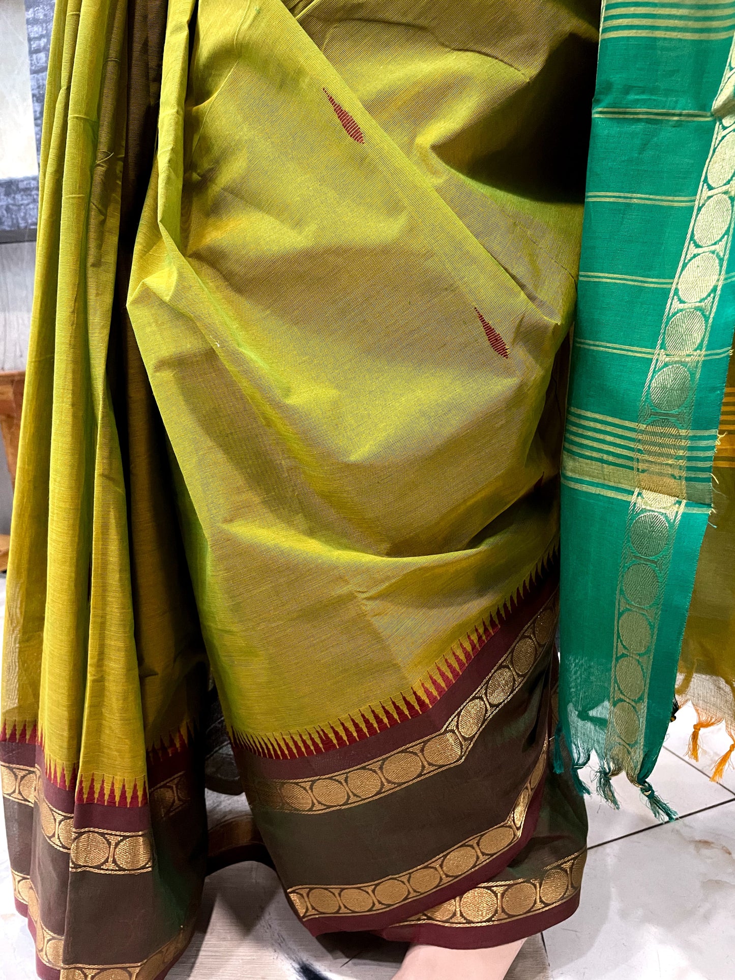 SP24A103 Green Maroon Pure Handloom Kanchi Cotton Saree