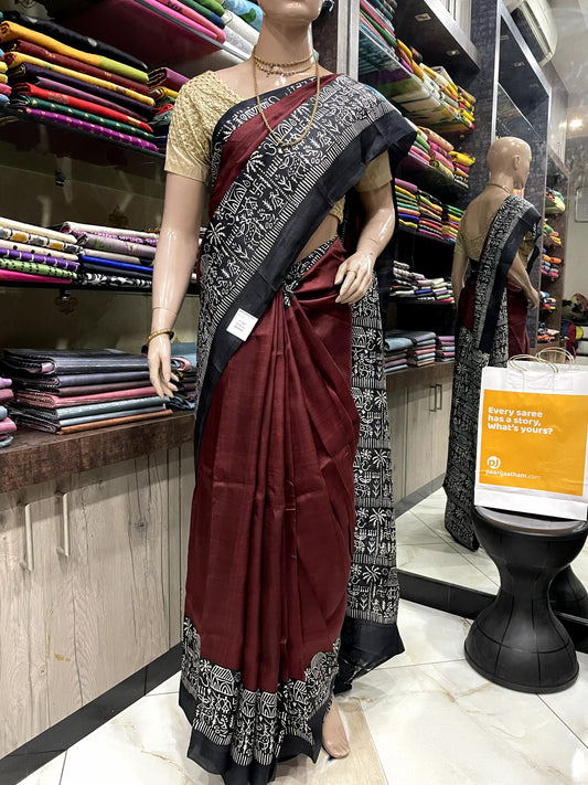 SP24A141 Brown Black Pure Bishnupuri Silk Saree