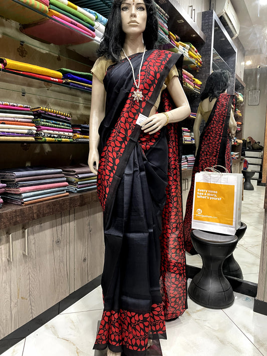 SP24A144 Black Red Pure Bishnupuri Silk Saree