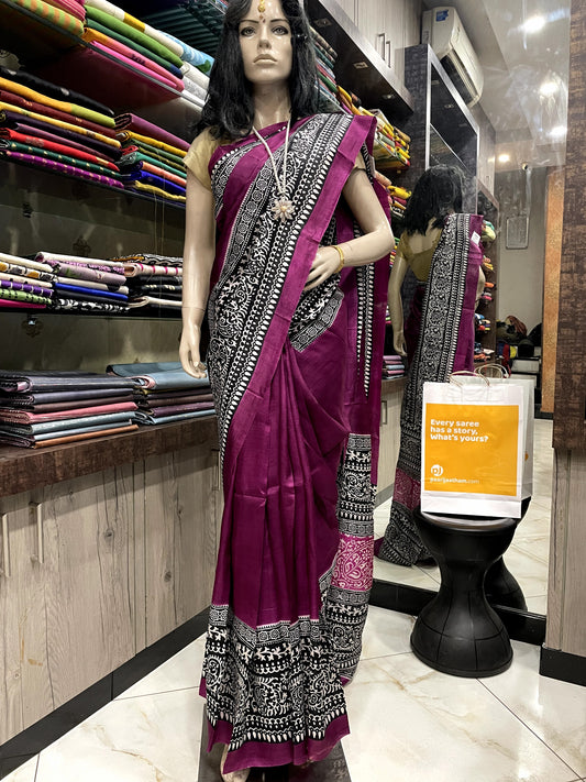 SP24A150 Purple Black Pure Bishnupuri Silk Saree