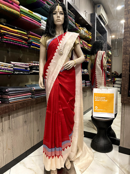 SP24A153 Red White Pure Bishnupuri Silk Saree