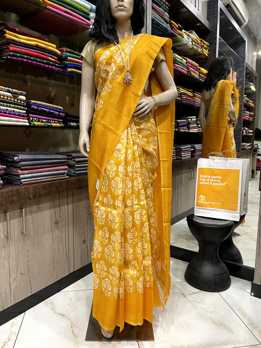 SP24A154 Yellow White Pure Bishnupuri Silk Saree