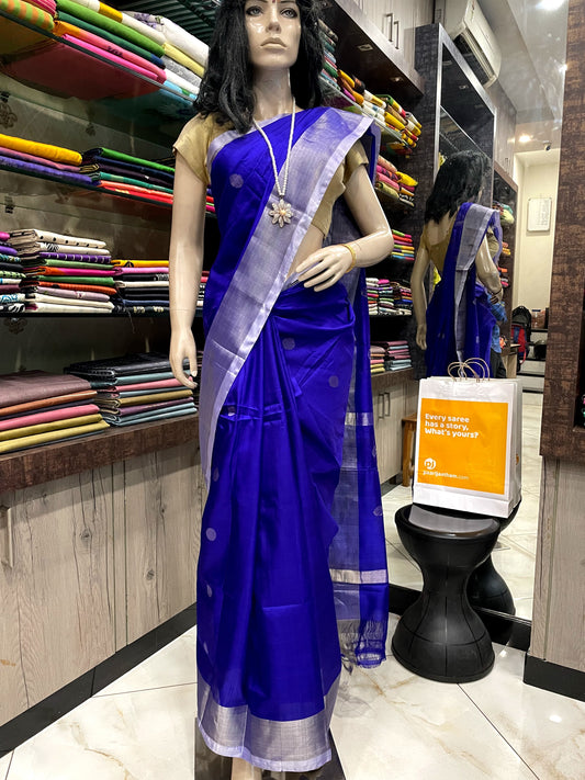 SP24A171 Blue Silver Pure Handloom Uppada Silk Saree