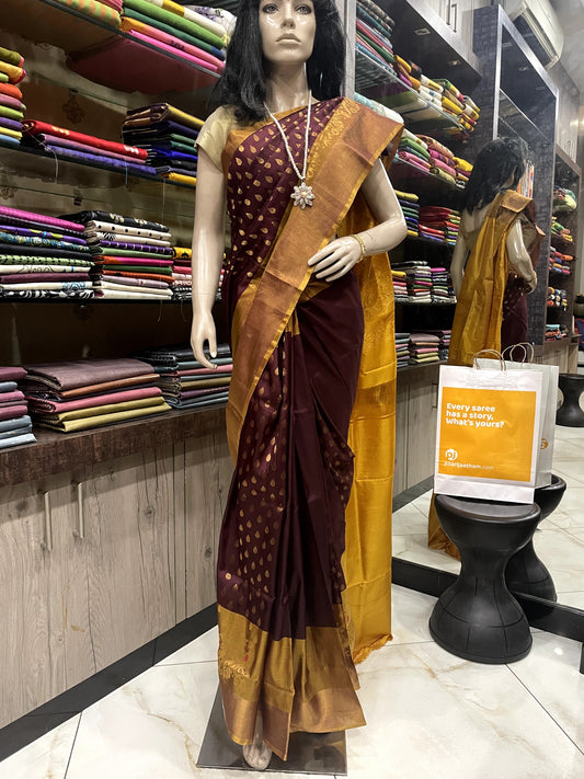 SP24A177 Brown Yellow Pure Handloom Uppada Silk Saree