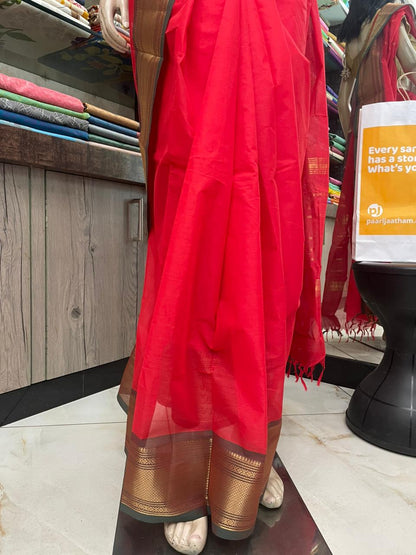 SP25A016 Red Pure Hand-loom Kanchi Cotton Saree