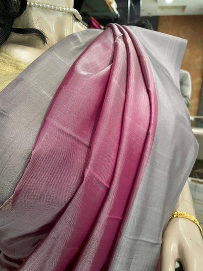 SP25A019 Pink Grey Pure Handloom Soft Silk Saree