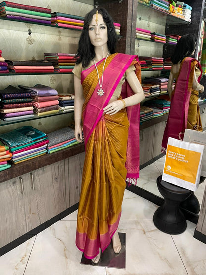 SP25A024 Mustard Yellow Pure Handloom Soft Silk Saree