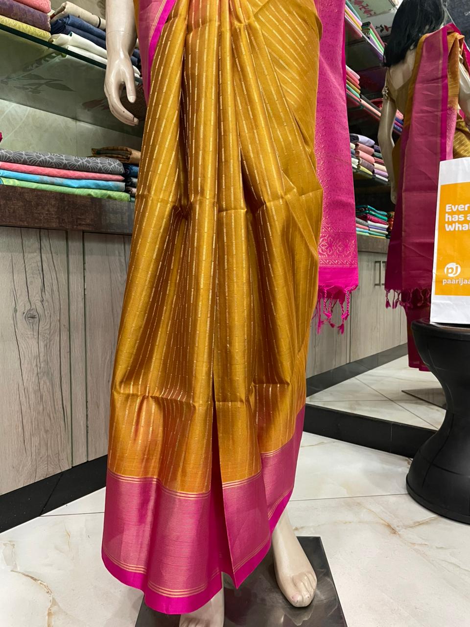SP25A024 Mustard Yellow Pure Handloom Soft Silk Saree