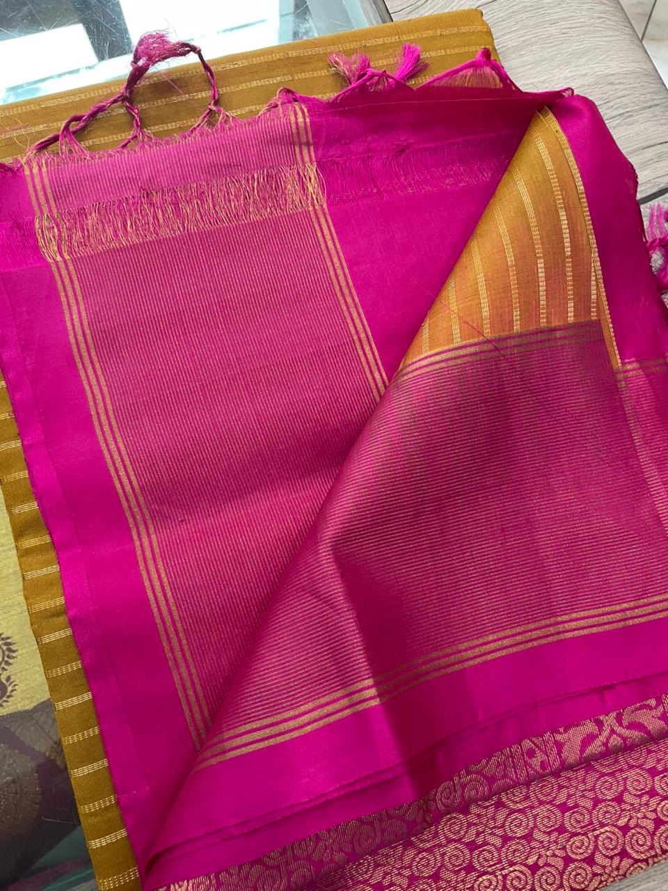 SP25A024 Mustard Yellow Pure Handloom Soft Silk Saree