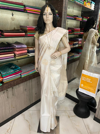 SP25A026 Light White Pure Handloom Soft Silk Saree