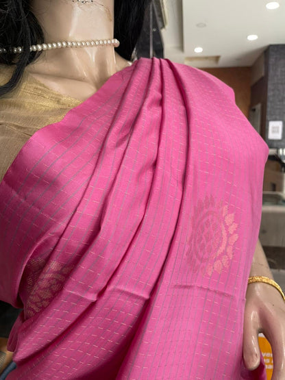 SP25A028 Pink Pure Handloom Soft Silk Saree