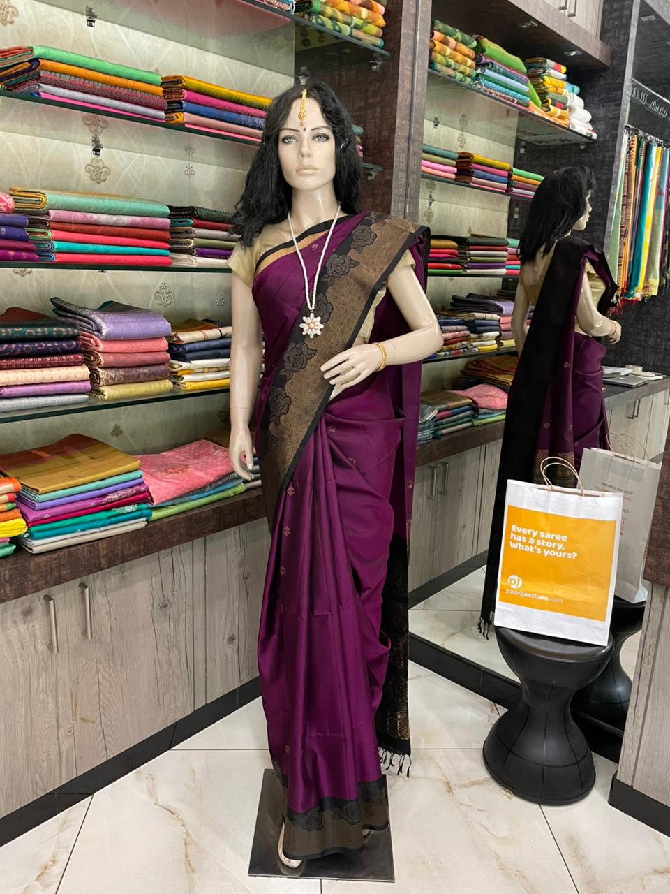 SP25A029 Violet Pure Handloom Soft Silk Saree