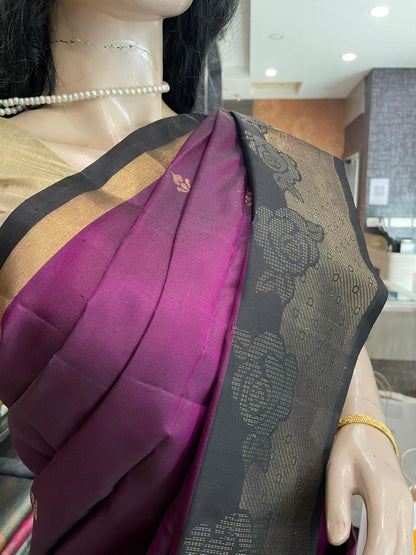 SP25A029 Violet Pure Handloom Soft Silk Saree