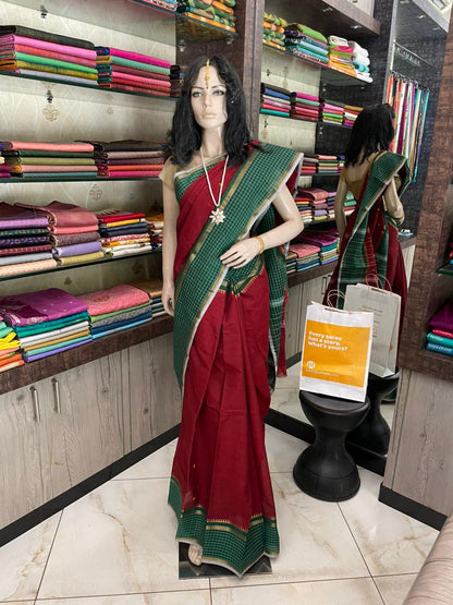 SP25A034 Maroon Green Pure Handloom Kanchi Cotton Saree