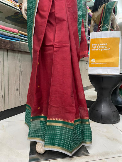 SP25A034 Maroon Green Pure Handloom Kanchi Cotton Saree