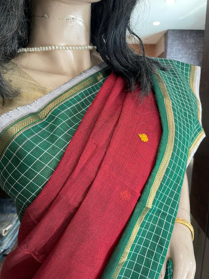 SP25A034 Maroon Green Pure Handloom Kanchi Cotton Saree