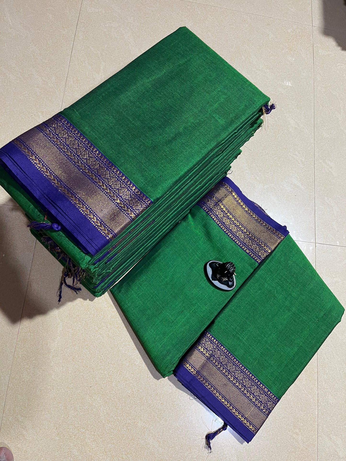 PJJL26A005 Parrot Green Pure Handloom Narayanpet Cotton Saree